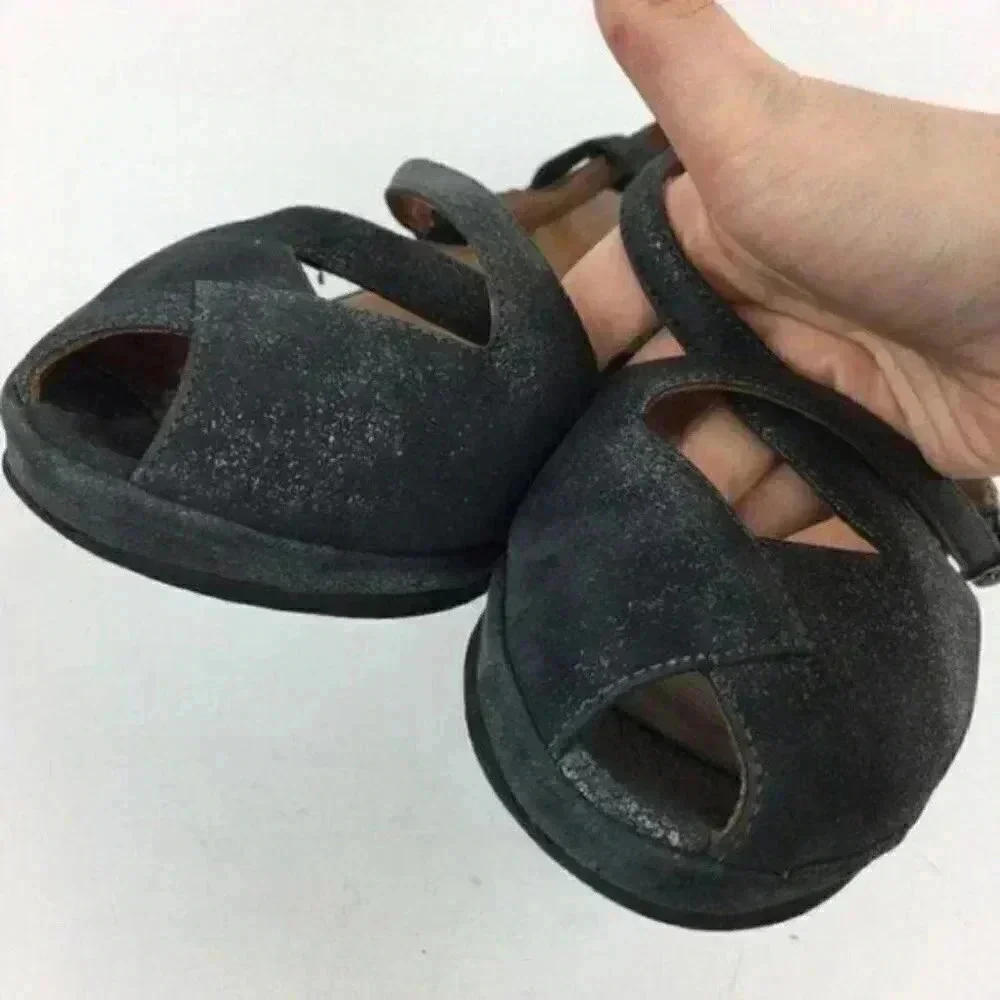 Lamour Des Pieds Heels size 10 Oraine Metallic charcoal gray Chunky wedges